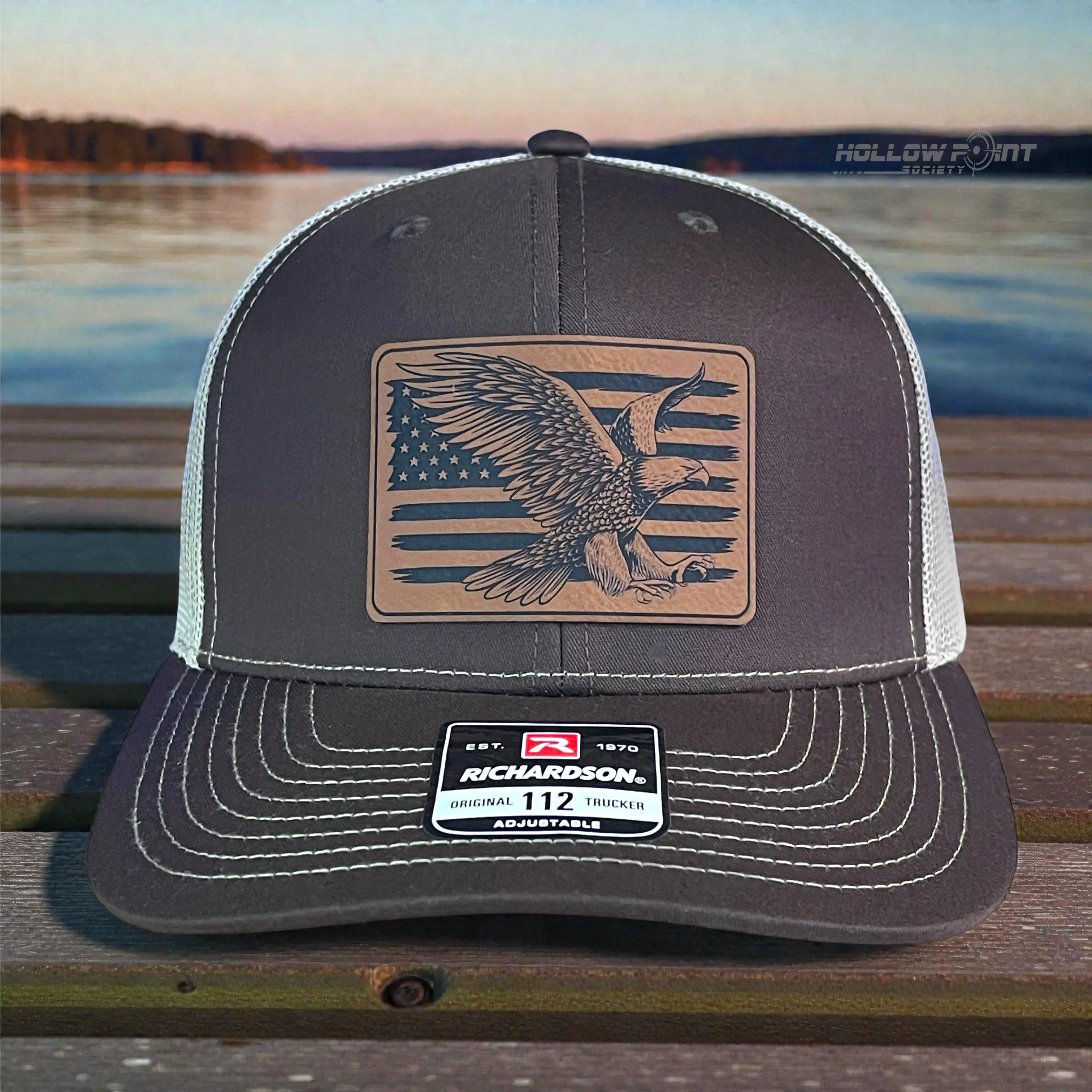 American Flag Eagle Leather Patch Hat Brown Patriotic Hat Adjustable Cotton Snapback