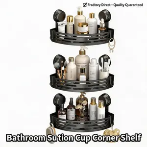 3 Pack Gun Gray Triangle Suction Cup Bathroom Shelf 3-Tier Corner No Drilling Strong Adsorption Stable Anti-Fall Waterproof Rustproof Home Bathroom Wash Storage