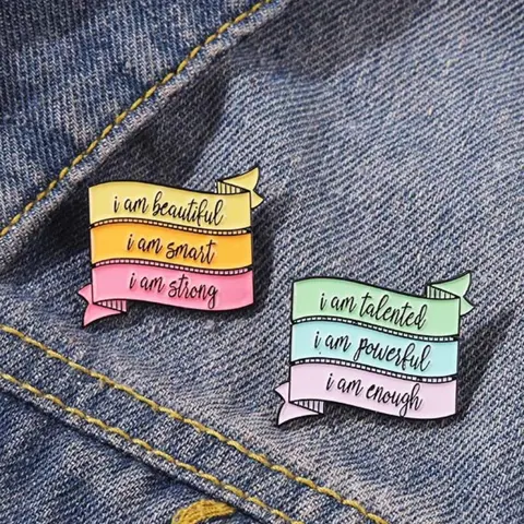 Unisex Colorblock Slogan Enamel Lapel Pins (2pcs), Multicolor Fashion Brooch for Women & Men, Suitable for Backpacks, Jeans, Scarves, Hats Decoration Fixed Buckle, Personalization Casual Alloy Jewelry for Men & Women