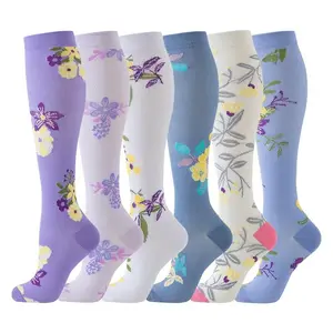 6 Pairs Floral Pattern Compression Socks, Unisex Calf Length Socks with Soft Fabric, Casual Daily Wear Socks for Relaxed Daily Outfits and Active Lifestyles, Designed for All-Day Comfort