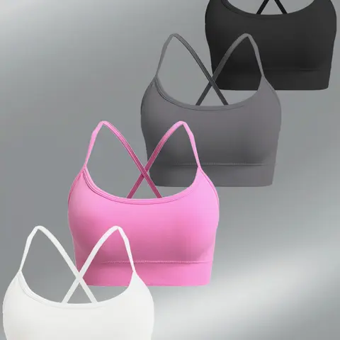 Women's Detachable Padded Seamless Sports Bra, Yoga Bras, Cross Back Medium Support Breathable Yoga Crop Top, Gym Workout & Daily Streetwear Outfit