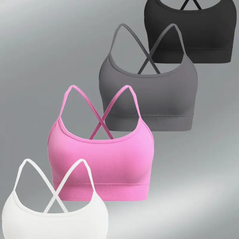 Women's Detachable Padded Seamless Sports Bra, Yoga Bras, Cross Back Medium Support Breathable Yoga Crop Top, Gym Workout & Daily Streetwear Outfit