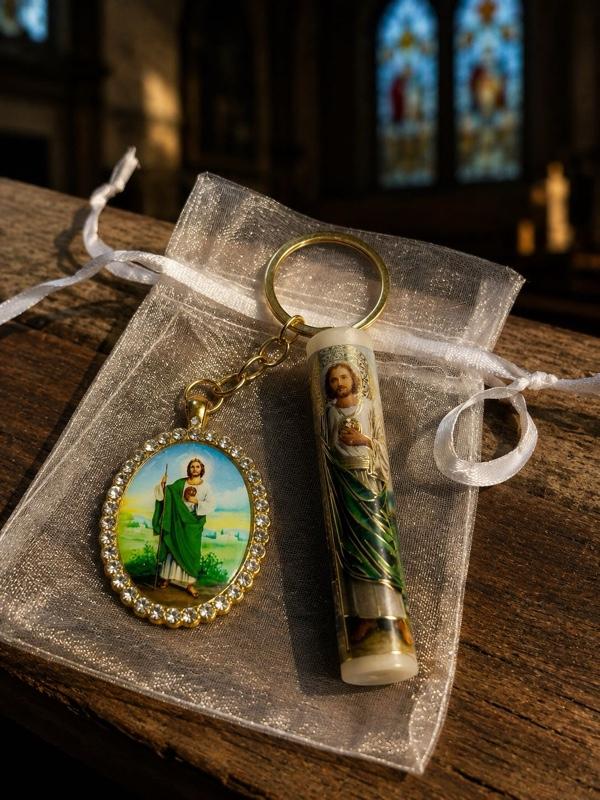 Recuerdos para Bautizo, Communion y Comfirmacion mini 12pcs mini cirios and 12pcs keychains free bags included 24pcs in total