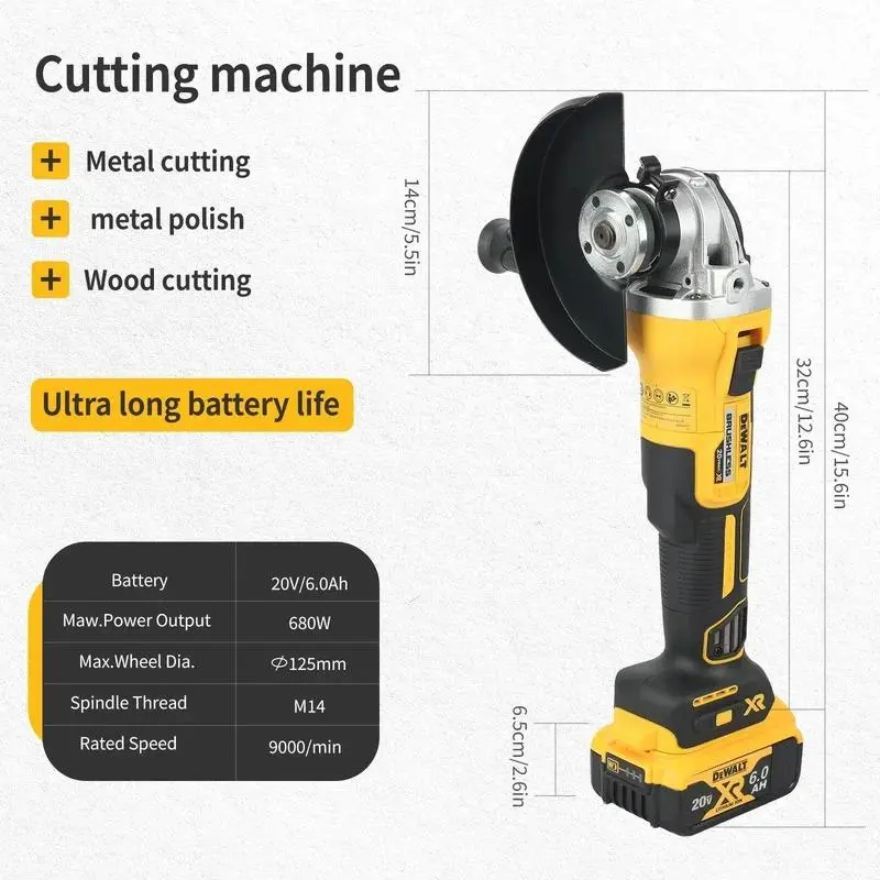 High-Performance Dewalt DCG405NT Angle Grinder with Kickback Brake and Slide Switch, 125mm