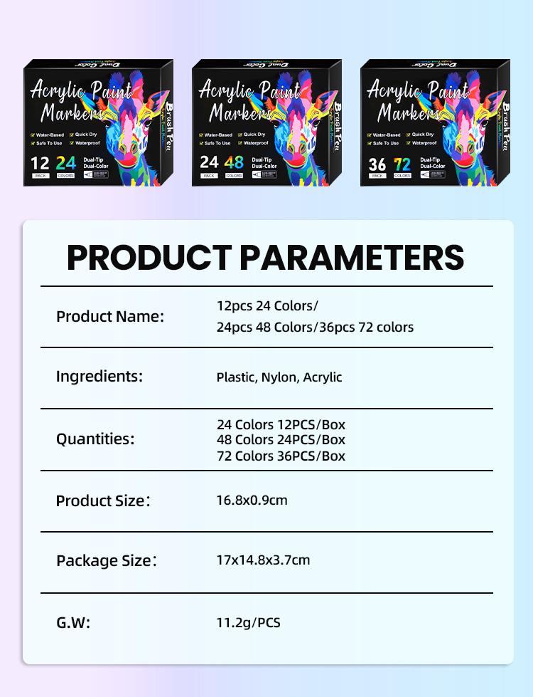 24/48/72 Colors Dual Tip Brush Tip AcrylicPaint Pens Markers, Double Headed DifferentColor Art Graffiti Pen Marker Pen for Lettering and Creative Painting, Rocks, Mugs,Ceramic, Glass