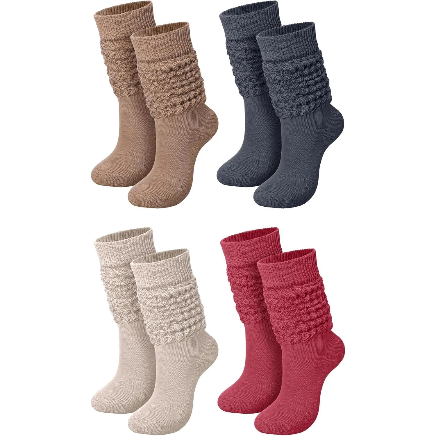4 Pairs Slouch Socks for Women Bulk Stacked Boot 80s 90s Neon Slouch Knit Scrunchie Socks