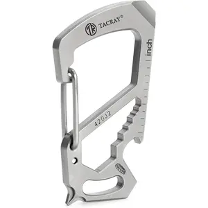 Carabiner Keychain Clip, Stainless Steel key holder with Anti-Lost and Quick Release clip, Multitool keychain Bottle Opener and ruler, Easy Carry Backpack Clasp.