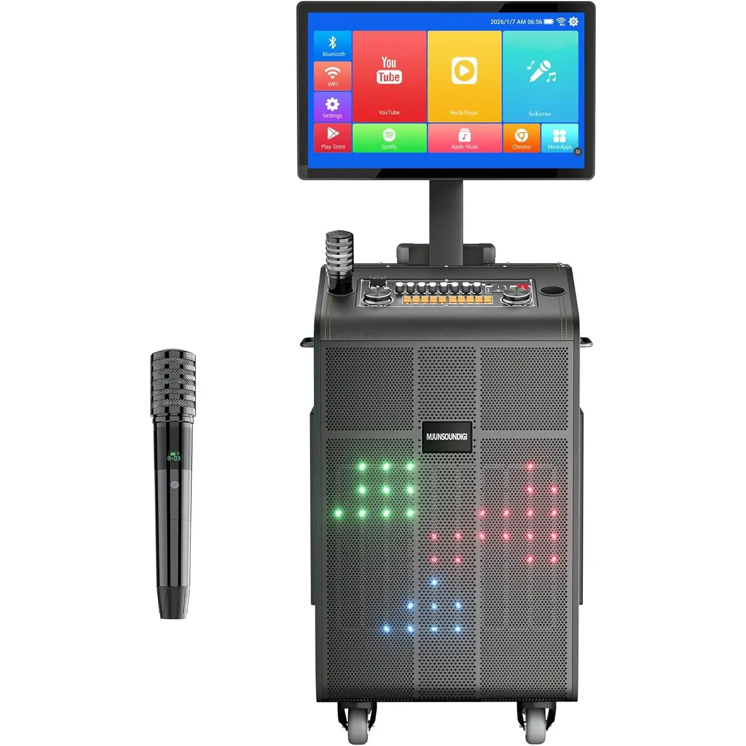 Smart Karaoke Machine with 23.8Inch Touch Screen & Lyrics Display, Up to 2000W Powerful Speaker, Super Deep Bass Sound for Home Party, Outdoor - Perfect for Adults, Kids, Singers & Music Lovers