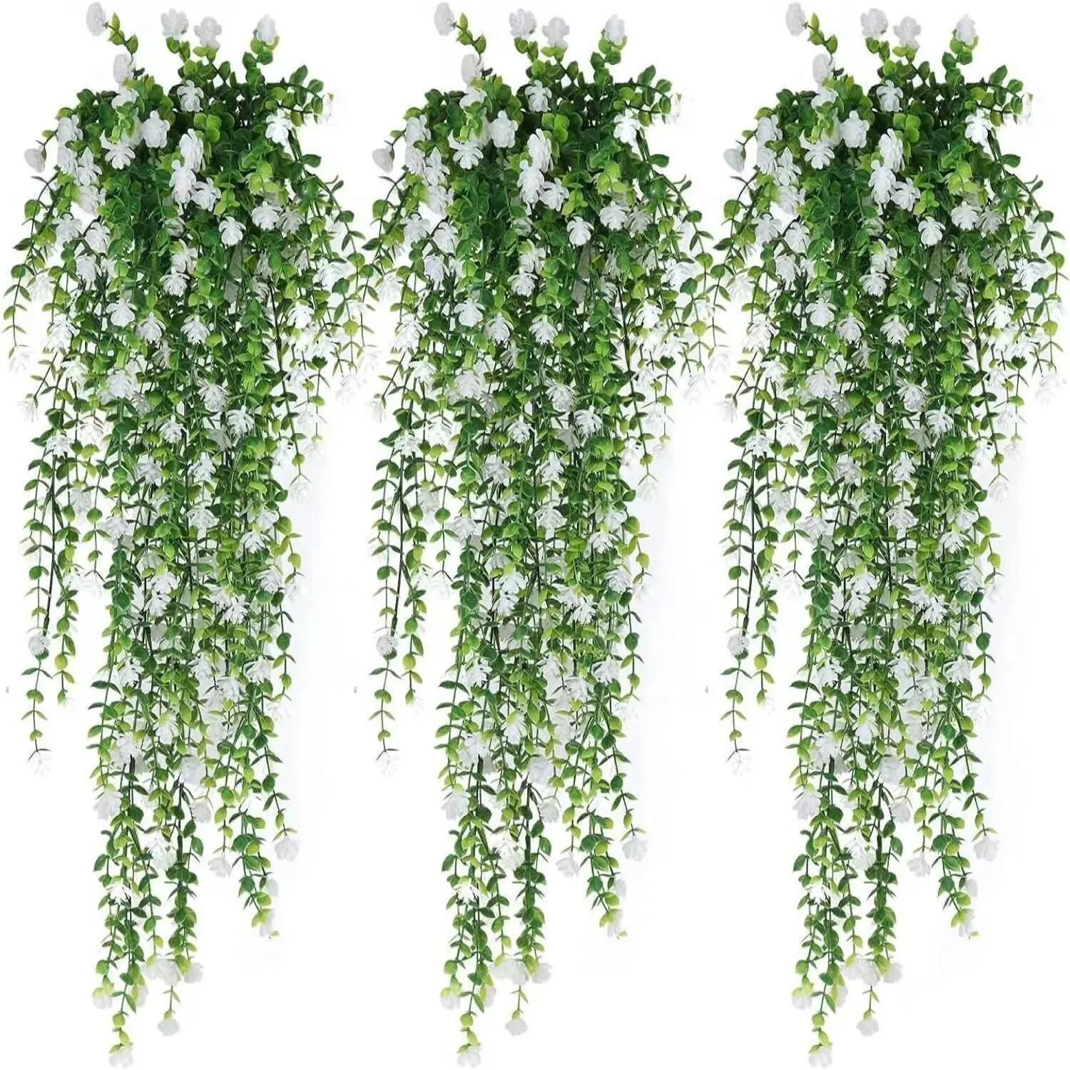 10PCS Artificial Hanging Plants Fake Hanging Plant Faux Eucalyptus Leaf Greenery Vine Outdoor UV Resistant Plastic Plants Home Garden Wedding Party Indoor Outdoor Decorations(White)
