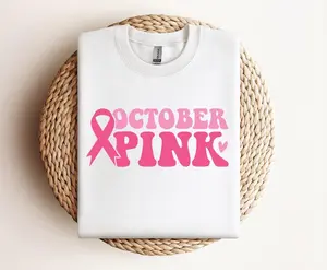 Pink Ribbon Breast Cancer Awareness T-Shirt, Sweatshirt & Hoodie - Family Support Tee, Support Squad Hoodie, October Awareness Outfit Cotton Crewneck