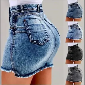 Distressed High Waisted Denim Mini Skirt for Women
