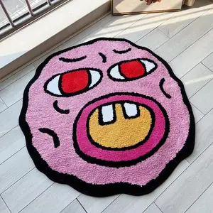 Handmade Cherry Bomb Carpet, Room Decor, Cute Bedroom Rug, Cartoon Round Needlework Mat, Small Bedside Carpet, Kawaii Rug