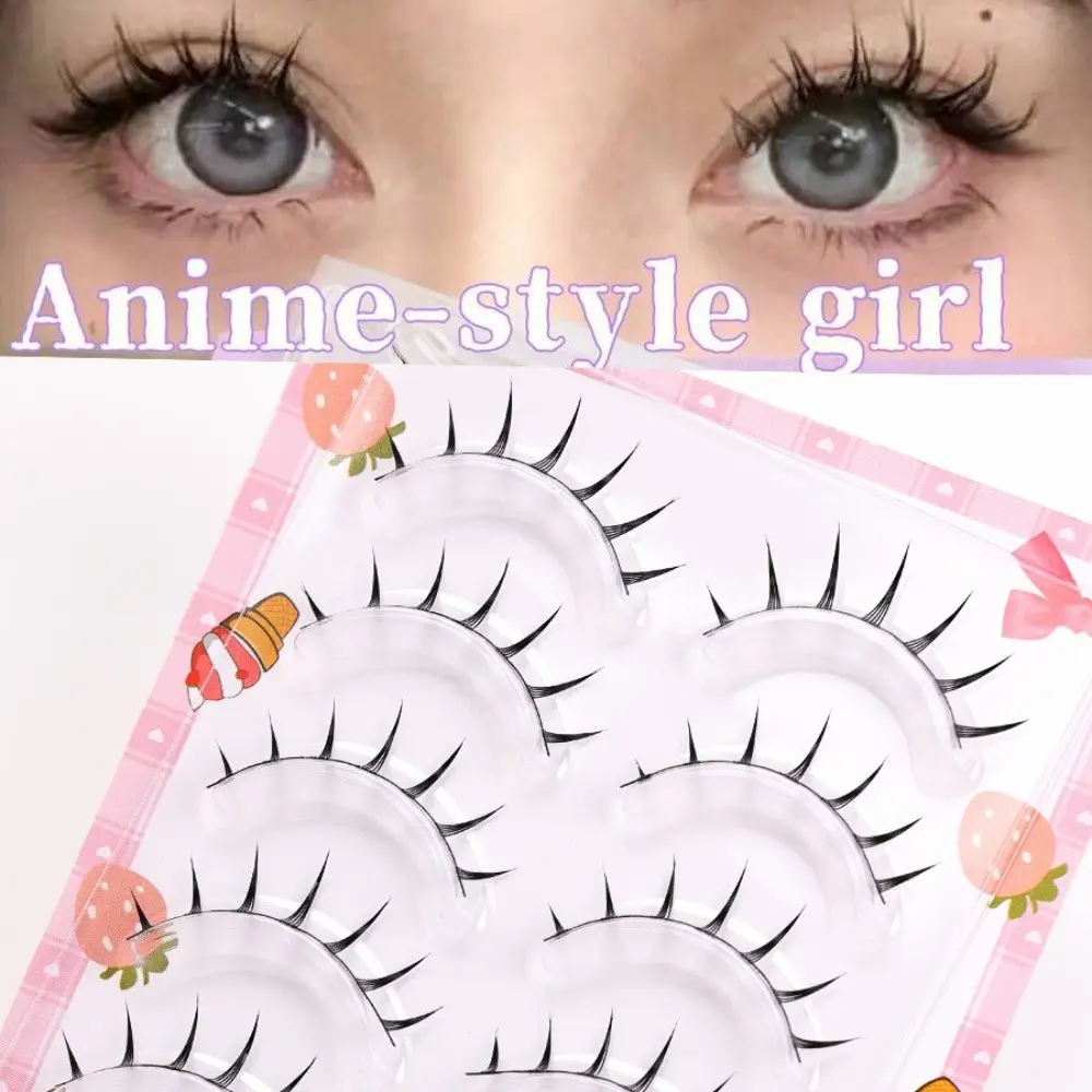 5 pairs of Japanese anime-style black meme false eyelashes, Cosmetic, naturally lightweight, perfect for dates, travel, and on-the-go use