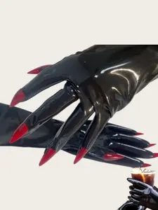 Handmade Sexy Latex Gloves with Nails, Medium Length, Medium Stretch, Unisex Role Play Party Accessories, Queen King Quality