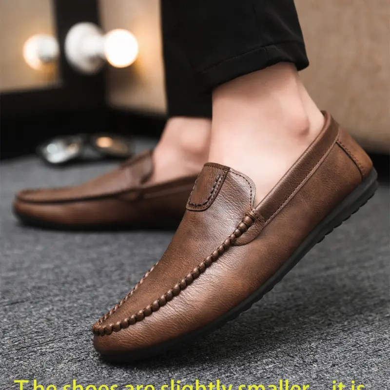 2026 Men's New Spring and Summer Business Flat Loafers, Soft Leather Breathable Slip-On, Anti-Slip Wear-Resistant Driving Moccasins Walking Shoes Footwear, PU Leather Shoes