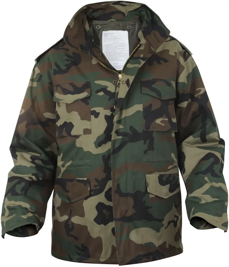 Woodland Camouflage - Tactical M-65 Field Jacket Army Coat M65 - Poly/Cotton Twill - with Removeable Liner