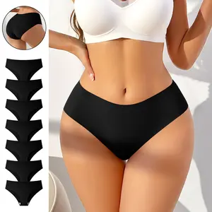 HOTCOM 4/5/7/10Pcs Women's Solid Black Color Panties Casual Soft Comfy Breathable Seamless design Pantyfor Dailv Wear Women's Underwear for All Seasons