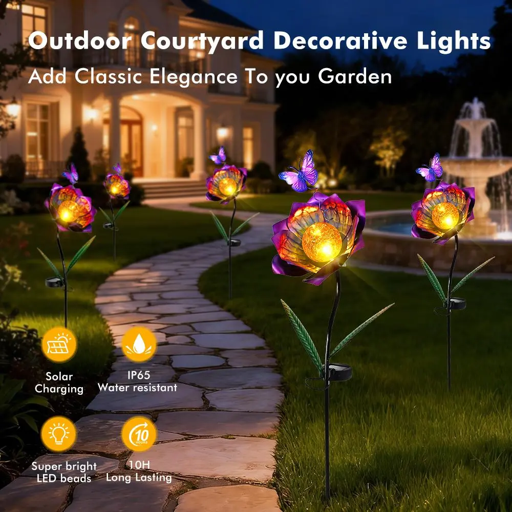 Solar-Powered Whimsical Rural Butterfly Flower Garden Statue - Outdoor Floor-Insert Lantern, Courtyard Lawn Landscape Decor, All-Year Home Improvement Gift for Birthdays, Friends, Family, Thanksgiving (Solar Outdoor Lights)