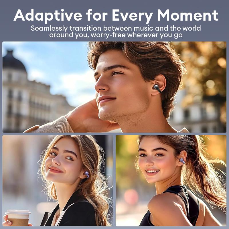 HYUNDAI C03 Clip On Wireless Headphones with 2025 Bluetooth 6.0 for Faster, Stable Connection & Low Power Use, DT6.0 Pulse Directional Tech, 360° ACS Panoramic Sound, IPX5 Waterproof Audio Earbuds for Music & Calls, Comfortable for Sports
