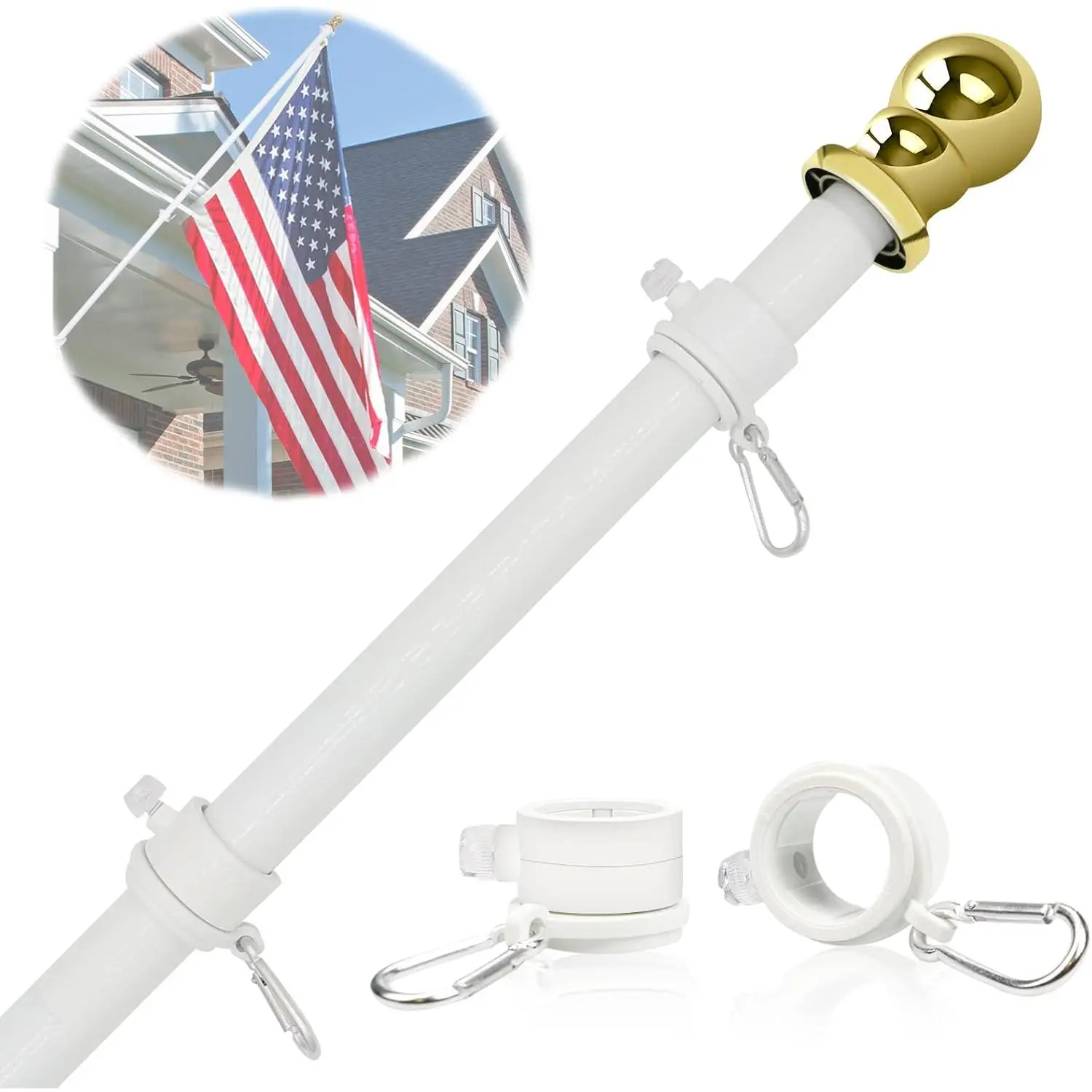 5FT Flag Pole for Outside House, Stainless Steel Flag Pole for Outdoor, House Flag Pole for Porch,Yard (Only Pole, Without Holder)