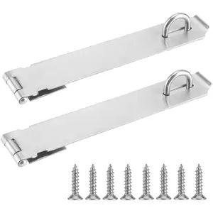 2 Pack 8 Inch Heavy Duty Door Hasp Latch, Stainless Steel Padlock Hasp Door Hasp Lock with Screws, Padlock Clasp Hasp Latch for Fence Gate, Door Window, Cabinets, Silver