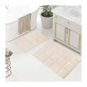 Superior Cotton 2-Piece Solid Checkered Non-Slip Bath Rug Set