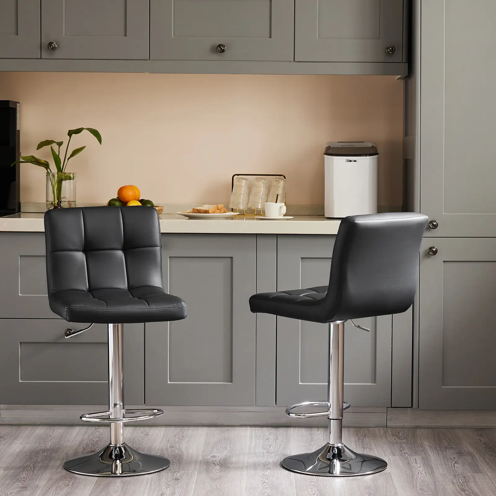 [DEAL] Set of 2 PU Leather Adjustable Swivel Barstools with Back and Armless Design - Hydraulic Kitchen Counter Height Bar Stools