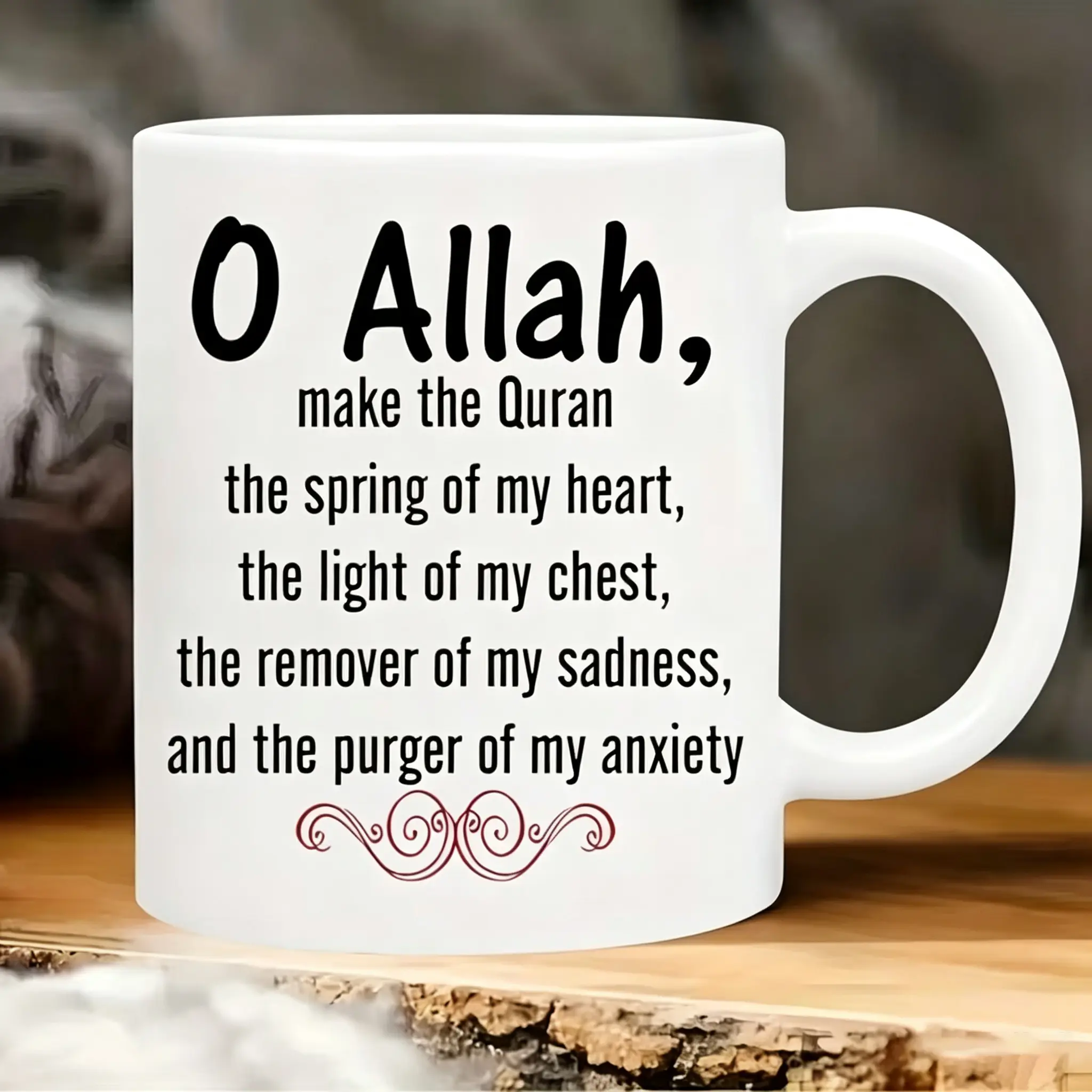1pc Inspirational Islamic Prayer Ceramic Mug, 11oz - Dishwasher and Microwave Safe, with Religious Quotes in Arabic & English, Perfect for Coffee & Tea - Ideal Gift for Ramadan & Weddings