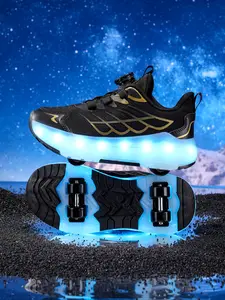 Fashion Cool Kids LED Light Roller Skates, Lightweight Anti-Slip Enhanced Stability Roller Shoes, Indoor Outdoor Sports, Detachable Two-Use Sneakers