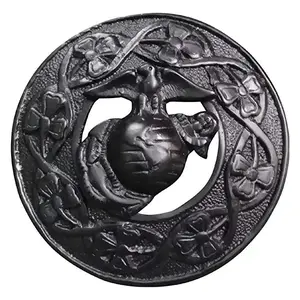 AAR Unisex Scottish US Marine Kilt Brooch - Fly Plaid, Jet Black Finish, 3" (7cm) Diameter, Daily Plain Accessory, Size S