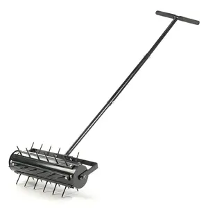 17-inch Lawn Aerator, Rolling Aerator Lawn Tool with T-shaped Handle, Heavy Duty Lawn Aerator Tool, Grass Aerator & Garden Tools for Aeration & Soil Health, Black,summervibes