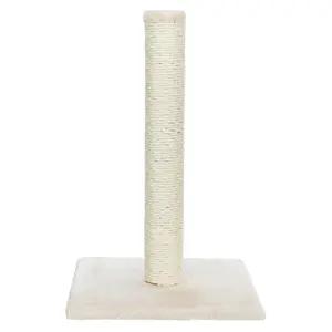 Parla Cat Scratching Post - Beige 24 Inches Tall with Plush Covered Base and Sisal Post for Indoor Cats