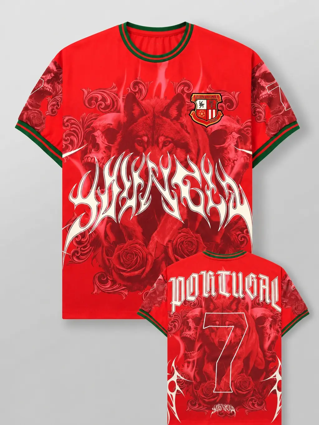 Portugal Wolf Skull Graphic Shirt, Number 7 Gothic Football Jersey Tee, Portuguese Soccer Fan Streetwear T-Shirt, Vintage Sports Gift