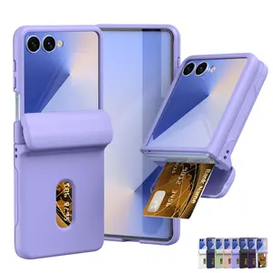 Card Slot Silicone Phone Case For Samsung Galaxy Z Flip ZFlip 7 6 5 4 3 ZFlip7 ZFlip6 Candy Color Wallet Matte Shockproof Cover