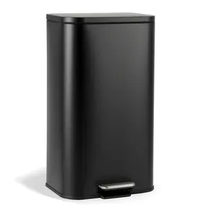 Rectangular Stainless Steel Trash Can with Lid, Step On Kitchen Garbage Bin, Fingerprint Resistant Soft Close Wastebasket with Removable Inner Bucket, Brushed Slim Trash Can for Kitchen Bathroom Office, 12L/3.2 Gal or 30L/7.9 Gal