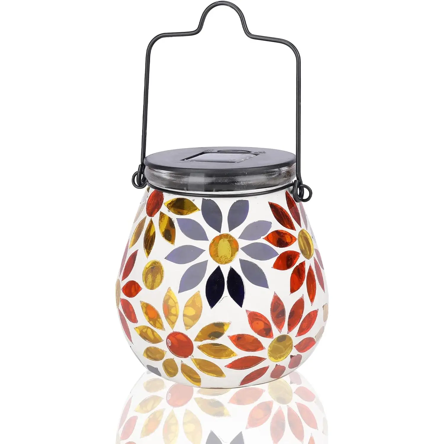 Mosaic Solar Lanterns Outdoor - Glass  Solar Lights Hollow Out  Table Lamp Outdoor Decorative for Garden, Patio, Holiday Party Outdoor Decoration