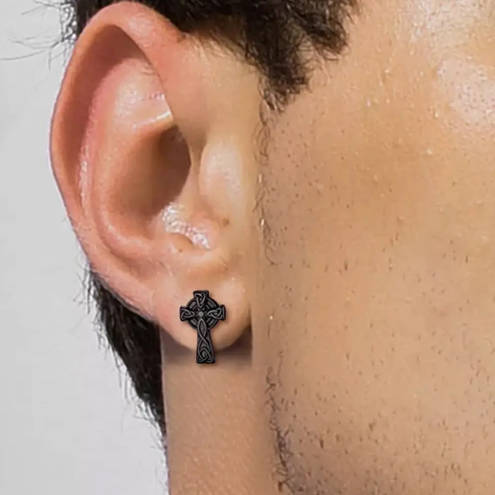 FaithHeart Vintage Celtic Knot Cross Stud Earrings for Men, Stainless Steel Hypoallergenic Viking Earring Jewelry, Hypoallergenic Earrings