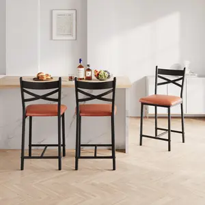 Garvee Bar Stools Set of 2, Counter Height Bar Chairs with Back and Thick Cushion, Upholstered Dining Chairs with Padded Seat, Barstools for Kitchen Island, Bar, Dining Room, Modern Brown