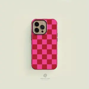 Pink And Red Checkered Durable Case Compatible For iPhone 17 16 15 14 13 12 11 Pro Max