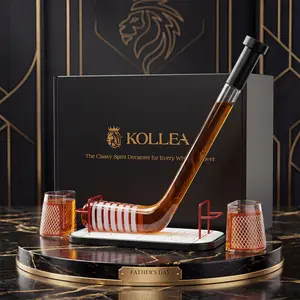 Kollea Father's Day Gifts, Ice Hockey Whiskey Decanter Set with 2 Goal Glasses - Hockey Stick-Shaped Bottle & Rink Base - Luxury Lead-Free Glass - Perfect for Parties & Anniversary Birthday Gifts for Men Husband Coach