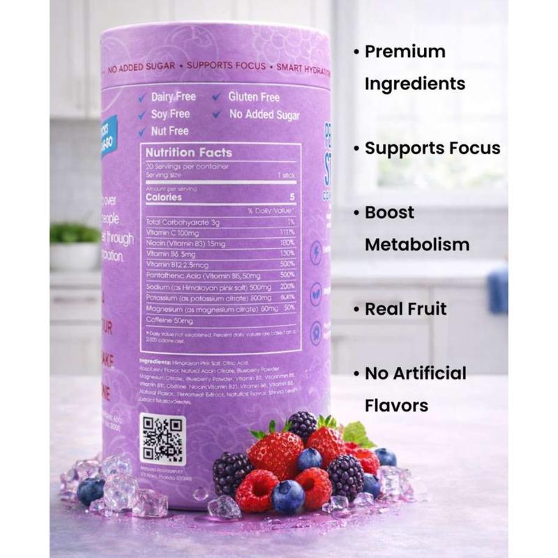 Electrolyte Powder Drink Mix Sticks for Daily Hydration Support | 20 Packets - Sugar-Free Electrolyte Hydration Powder with Essential Minerals, Clean On-The-Go Hydration Packets