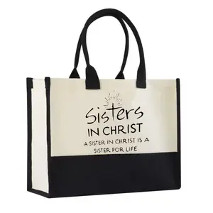 1pc Sisters In Christ Is Life Printed large-capacity tote bag for shopping, travel, picnics and daily use-the perfect gift for family, friends, teachers-Christmas, birthdays, holiday gatherings.