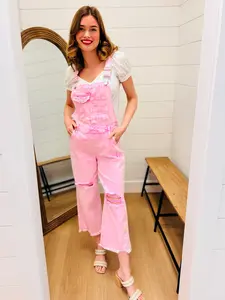 Distressed Pink Overalls - Risen