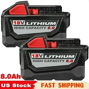 NEW 2 PACK 8.0AH 18v Lithium Battery high-quality for Milwaukee M18 48-11-1860 Power Tool Accessories with LED