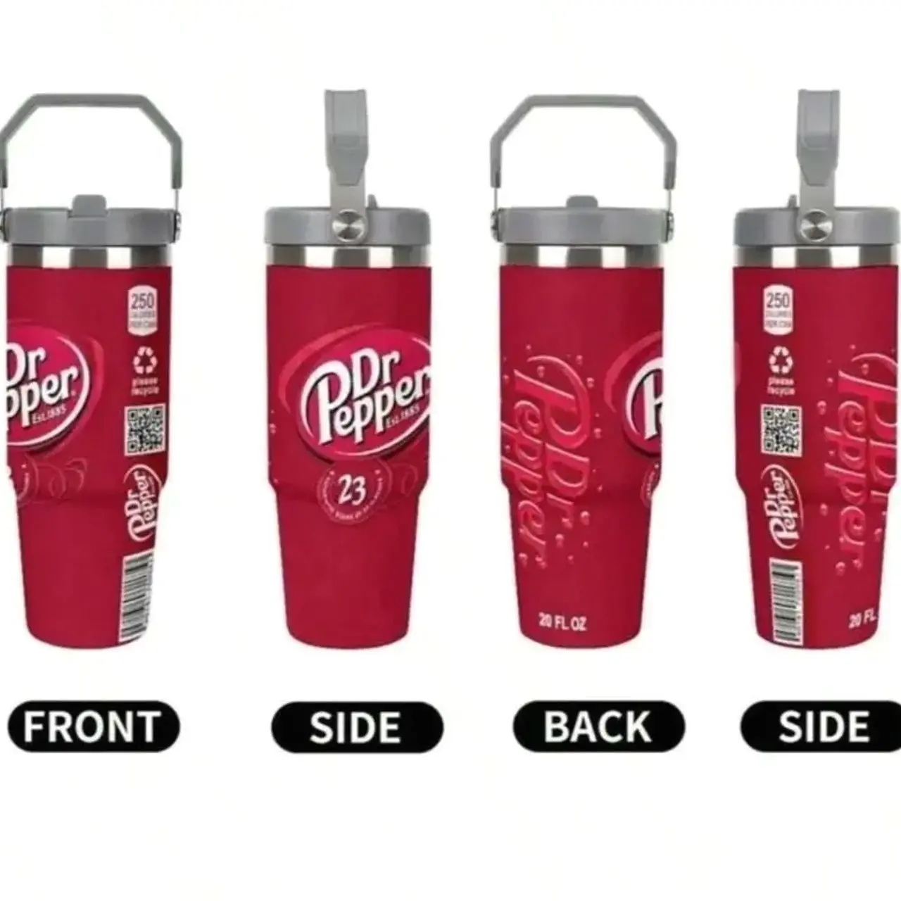 Dr Pepper 30oz Stainless Steel Insulated Car Cup Classic Logo Replica Retro Fashionable Large Capacity Reusable Great Gift For Family Friends