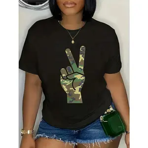 100% Cotton Camo Peace Sign Symbol Camouflage for Men Women Adults T-Shirt