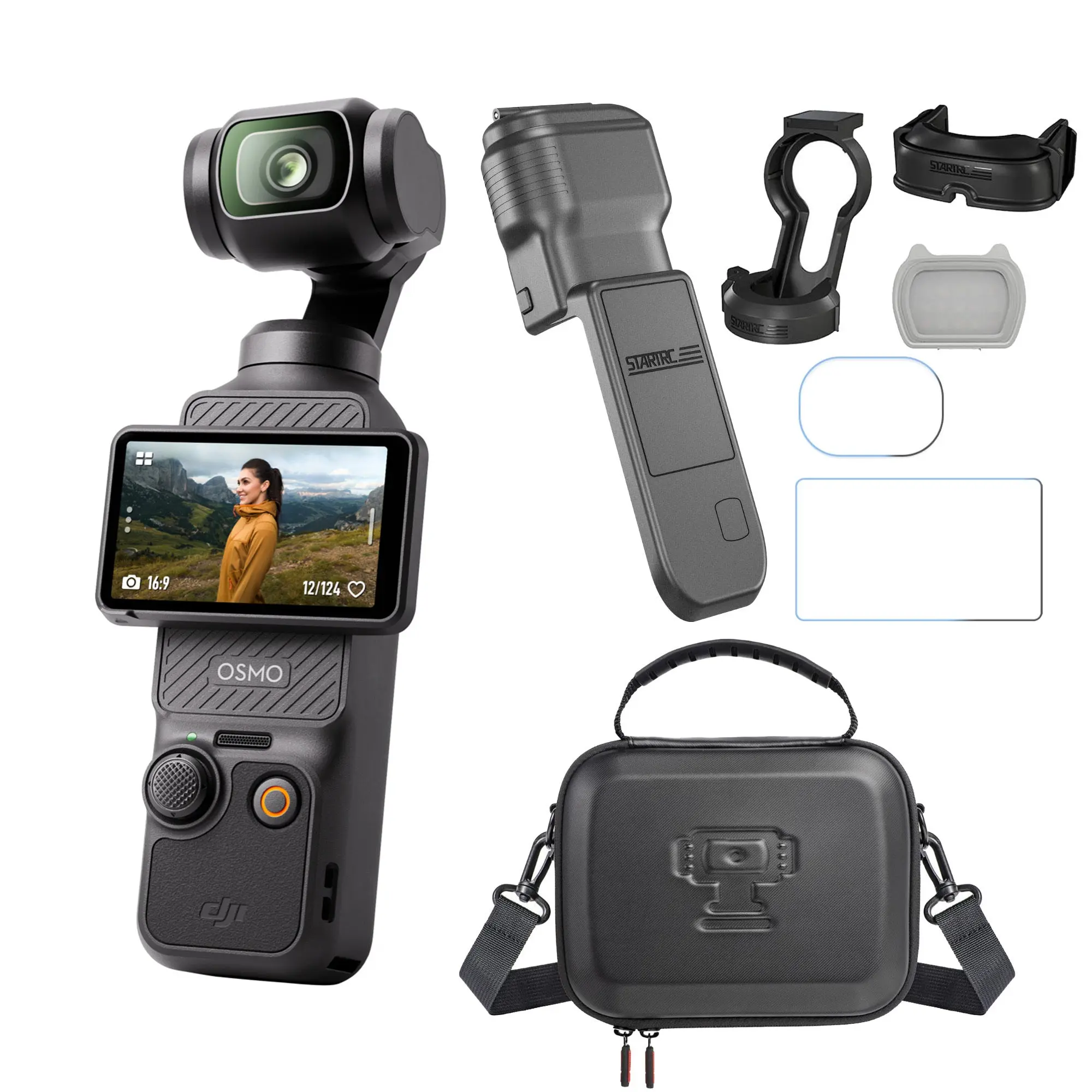DJI Osmo Pocket 3 Handheld Camera with Carry Bag, Hard Case Cover, Magnetic Fill Light, Charging Accessory, and Protector