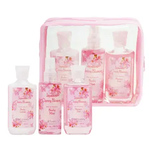 Japanese Cherry Blossom Bath & Body Travel Set – 3oz Shower Gel, 3oz Body Lotion, 3oz Body Mist & 2.5oz Bath Salts | Silky Lather, All-Day Fresh Scent, Moisturizing & Revitalizing | Ideal Gift for Mom, Wife, Sister & Girlfriend