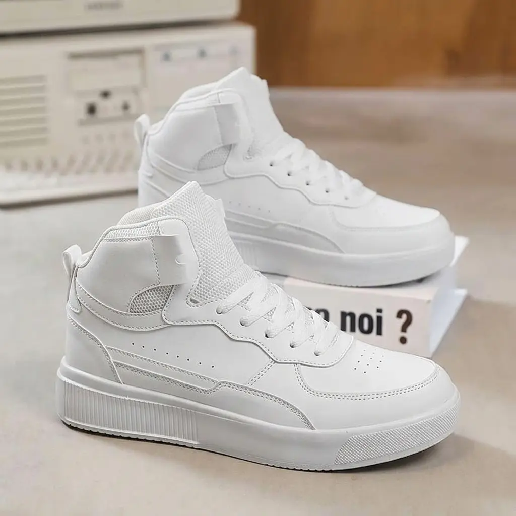 Men's High-Top Casual Skate Shoes - round toe fashion shoes,Black & White Versatile - Chunky Cushioned Support - Street Style design Sneakers for All Seasons
