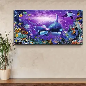 Ocean Themed Whale Pattern DIY Diamond Arts Colorful Painting Kit without Frame, DIY 5D Diamond Arts Colorful Painting for Bedroom Home Wall Decor